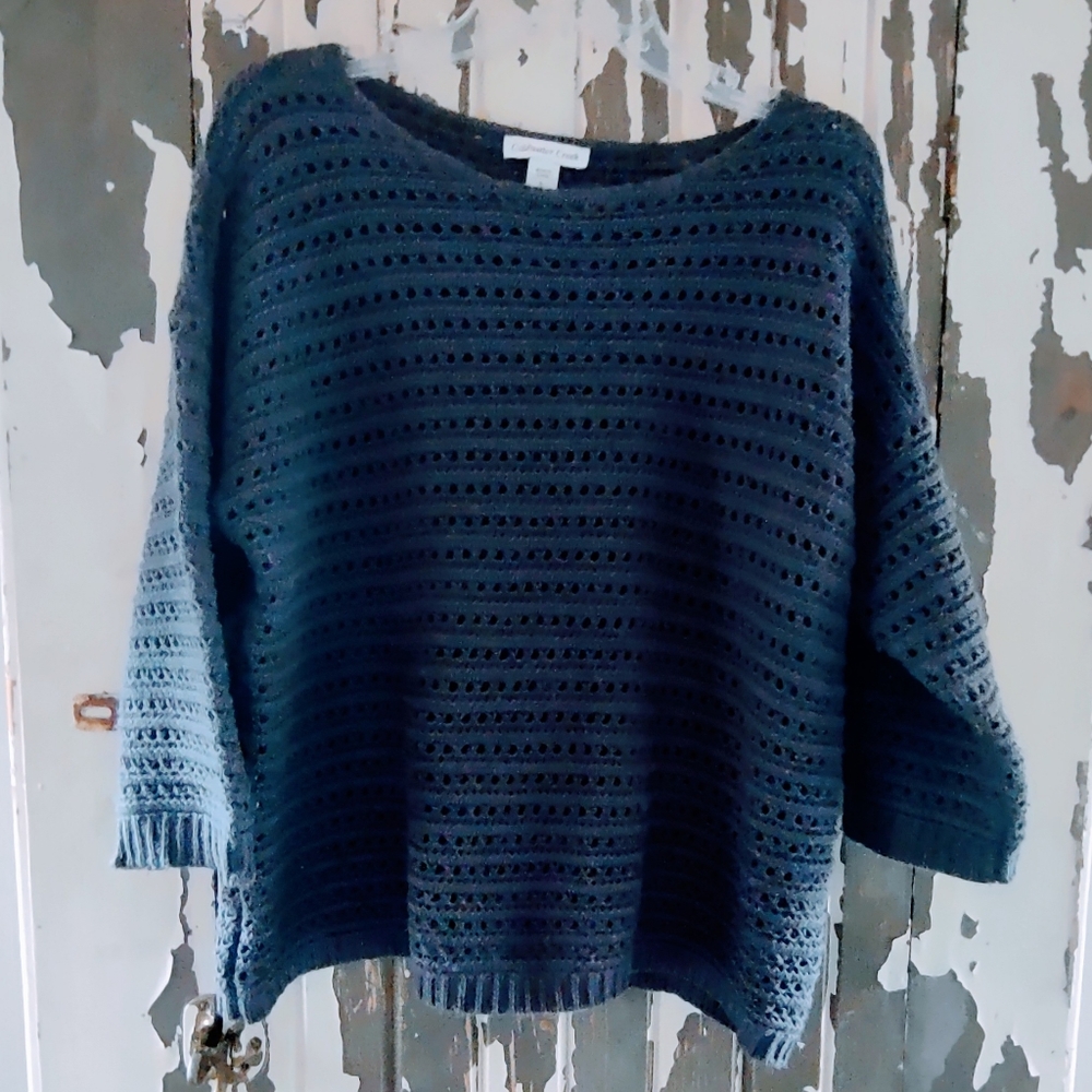 COLDWATER CREEK OPEN KNIT LARGE 3/4 SLEEVE SWEATER
